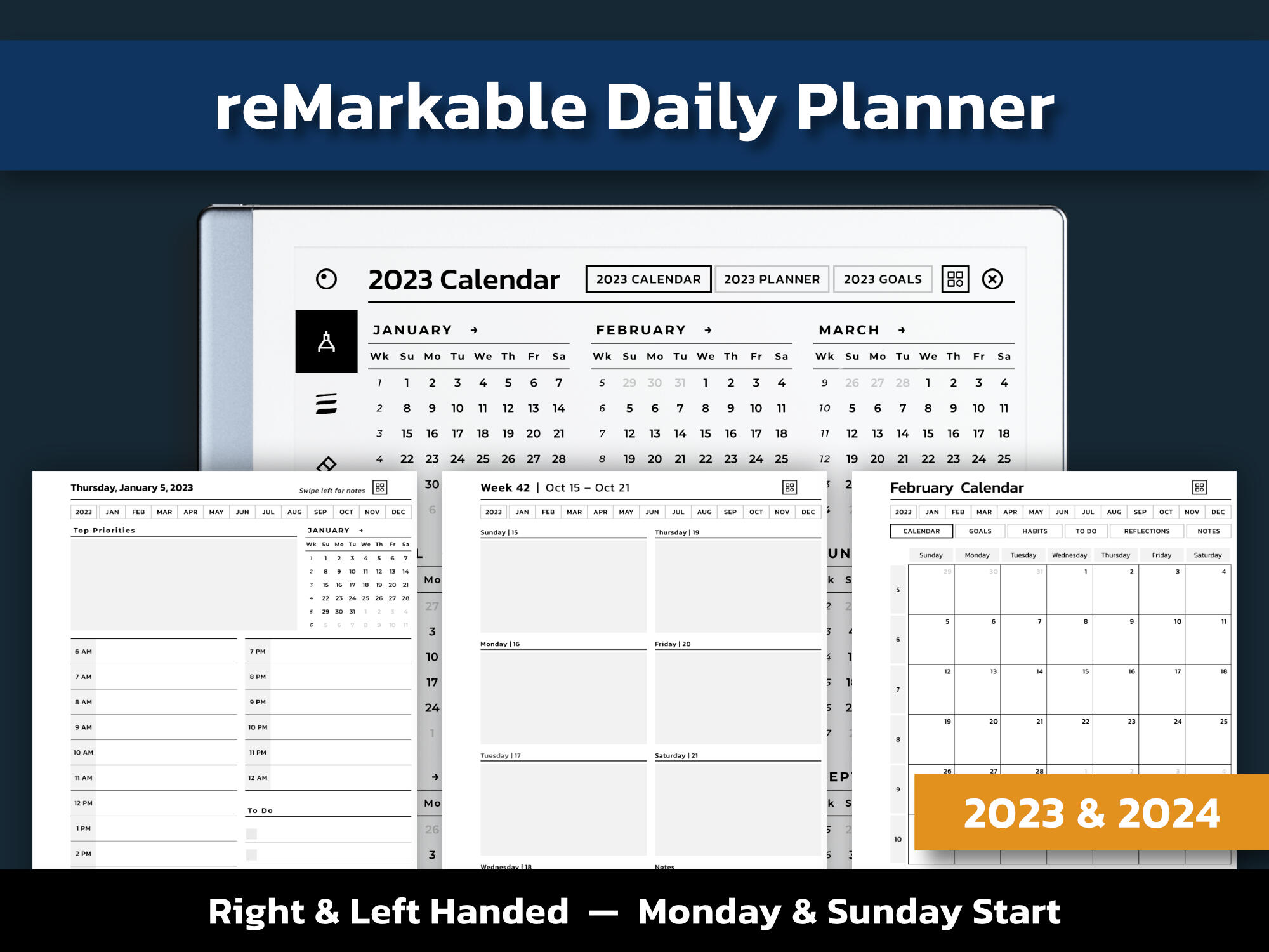 Modelli reMarkable 2 Daily Journal 2023 e 2024, PDF con collegamento  ipertestuale, Inizio domenica e lunedì, compatibile con reMarkable 1 -   Italia